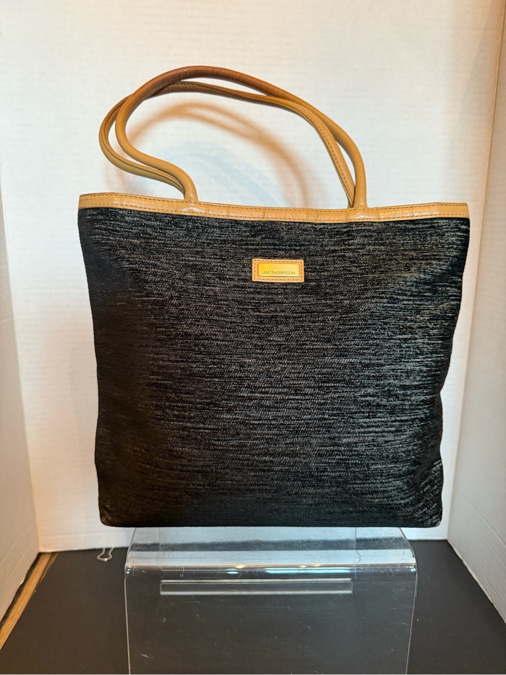 Jim Thompson Black Tote with Leather Tan Trim